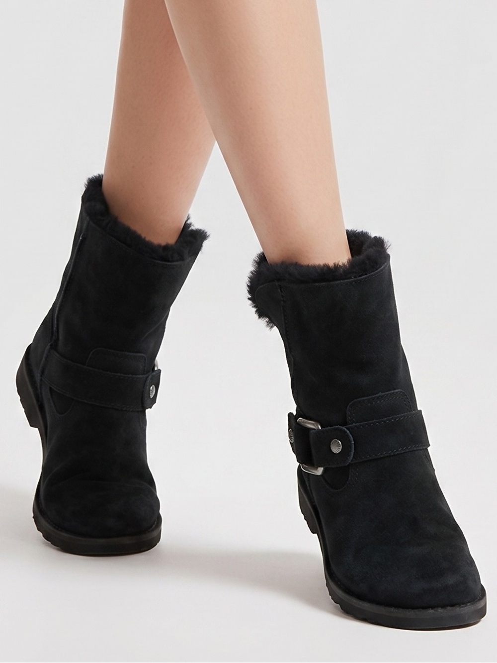 UGG Cedric Women's Black Suede Ankle Biker Boots Size 6.5 Moto Style